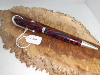 Red and Blue striped plywood pen L001