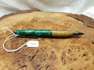 Mixed hardwood with Green & Orange Pearl Resin Pen C014
