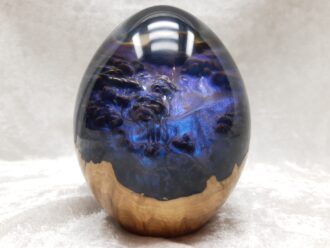 Medium Dragons Egg ~ Red Mallee Burl, with Dark Blue and Purple colour shift below Crystal Clear Resin ~ DE_040