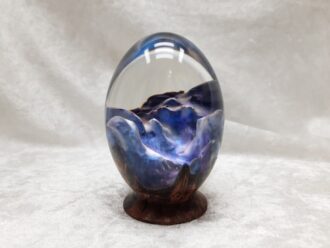 Small Dragons Egg ~ Red Mallee Burl, with Blue and White below Resin ~ DE_042