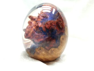 Medium Dragons Egg ~ Elm Burl, with Shimmering Blue & Red colours ~ DE_049