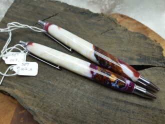 Pen Gift Set ~ Twin White and Purple Resin with Burl Bark ~ SET007