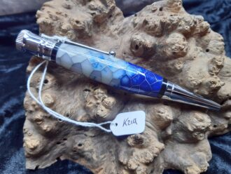 Blue & White Pearl Resin with Honeycomb Mesh Chunky Twist Pen K219