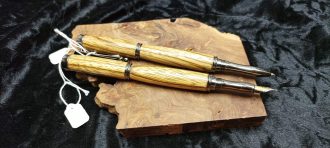 Pen Gift Set ~ Twin Zebra Wood ~ Fountain & Gel Pens SET014