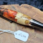 Chunky Red Mallee Burl with Black and Orange flame pearl Resin K234