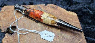 Chunky Red Mallee Burl with Black and Orange flame pearl Resin K234