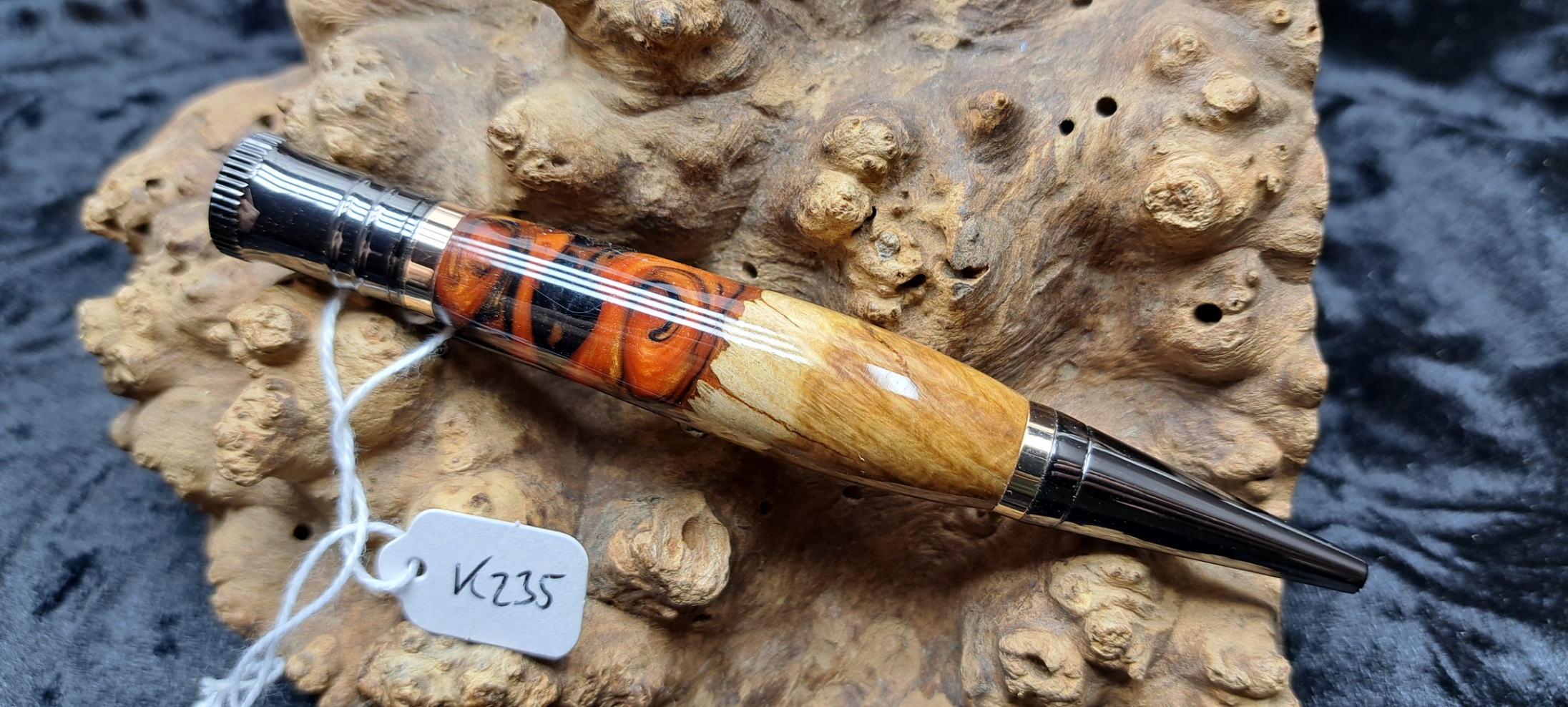 Chunky Red Mallee Burl with Black and Orange flame pearl Resin K235